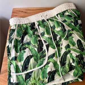 Rebekah Minkoff PALM BEACH Tropical Green Banana Leaf Drawstring Shorts Sz S New